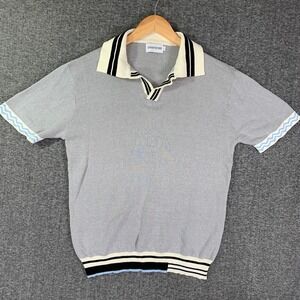 Oxknit Polo Men Large Gray Retro 70's Hippie Soft Short Sleeve Preppy